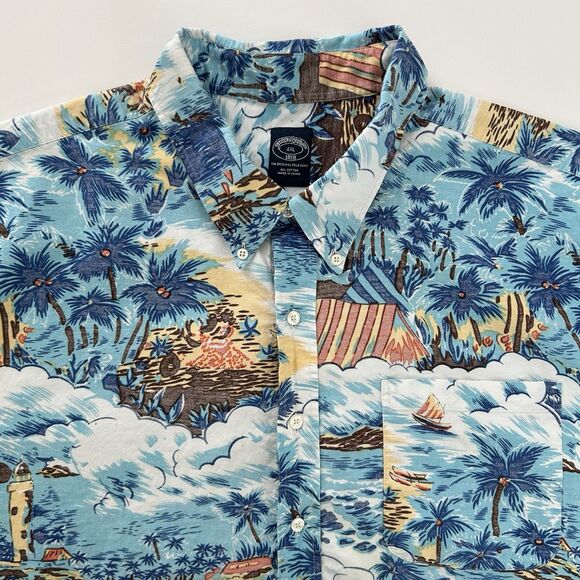Brooks Brothers Hawaiian Shirt Mens Sz 4XL Button Up Reverse Print Short Sleeve - Picture 1 of 11